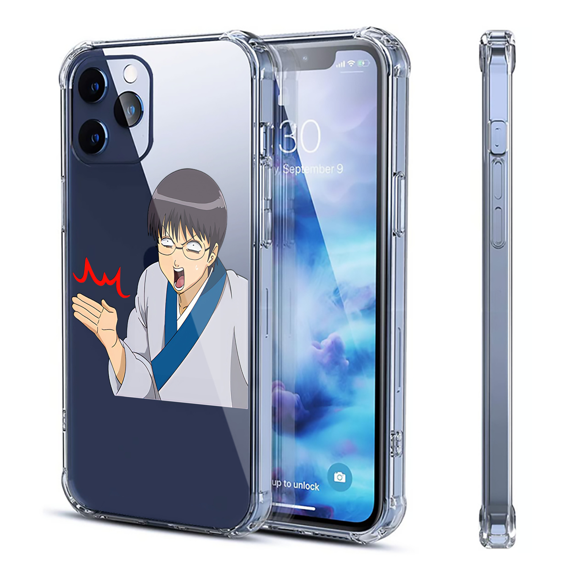 （画像用） ぎんたま 坂田銀時（さかたぎんとき） 神楽 志村新八（しむら しんぱち） GINTAMA Sakata Gintoki Kagura Shimura Shinpachi 【iPhone 12シリーズ対応】透明スマホケース（クリアソフトケース）